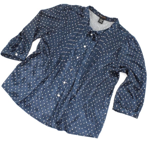 BCBGMaxAzria Navy Polka Dot Blouse M - Picture 3 of 7
